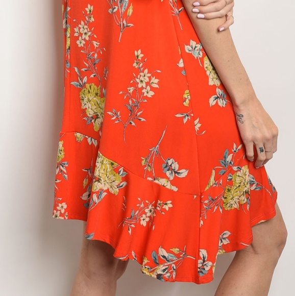 Orange trendy ruffled Hem Dress - Picture 4 of 6